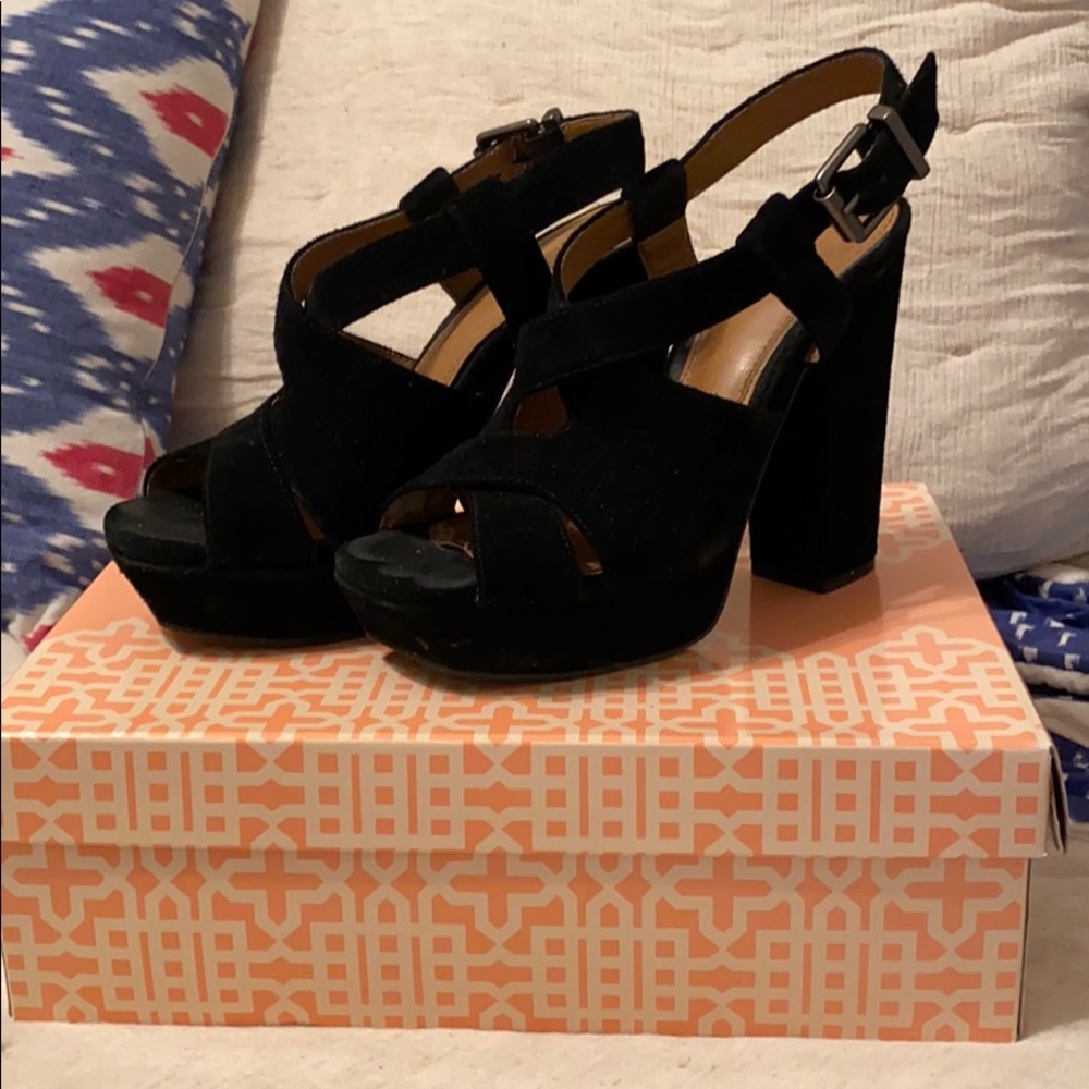 Gianni Bini Black Suede Platform Slingback Heels